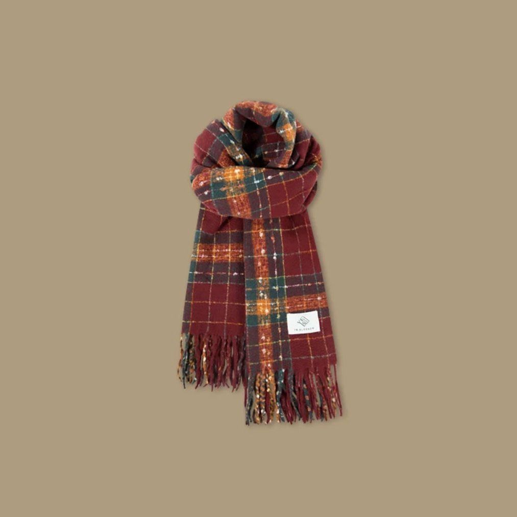 Red Scarf Retro Plaid Winter New Versatile Warm Korean Version Couple Scarf College Thickened Premium Scarf