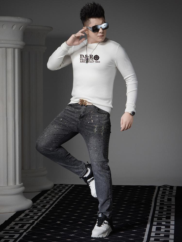 European Style Round Neck Sweater for Men, Trendy Brand Print, 2025 New Autumn and Winter Knitwear, Men's High-End Base Layer Shirt