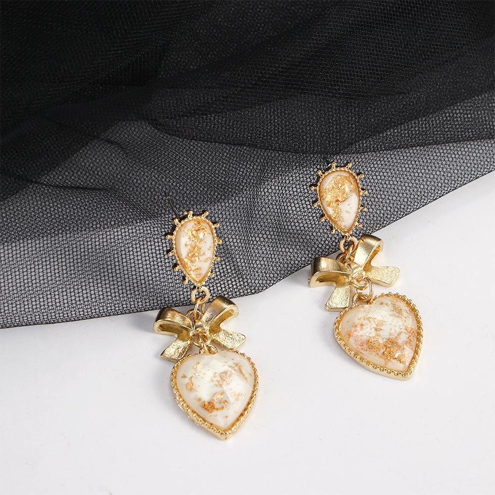 Gift For Women Bowknot Resin Accessories Dangle Stud Earrings Peach Heart Jewelry Drop Earrings
