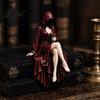 Dark Academy Home Decor Gothic Reader Statue, Hooded Skeleton Resin Figurine, Sitting Book Statue Vintage Style Figurine for Bookshelf, Desk
