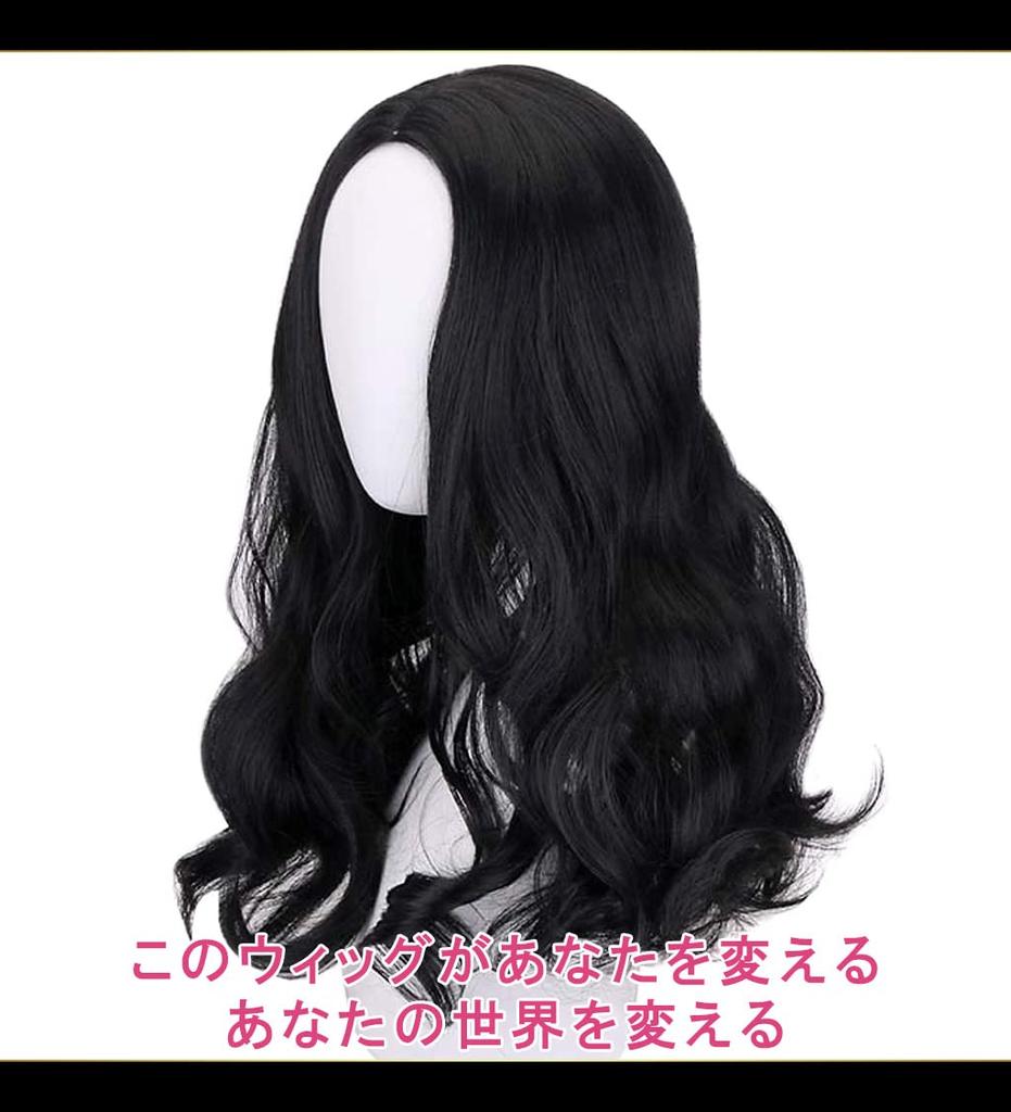 CaseEden Cosplay Длинный Волнистый Черный Включает 2 Сетки для Парика Парик, Волосы, 50 см, Термостойкий, Волосы,
