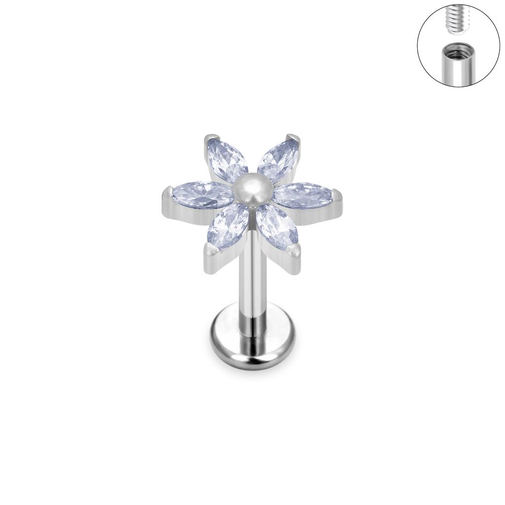 G23 Титановые серьги-гвоздики с узором из цветов и листьев, украшенные фианитами, лабрет, гвоздик для губ, хрящ козелка, серьги-ракушки, ювелирные изделия