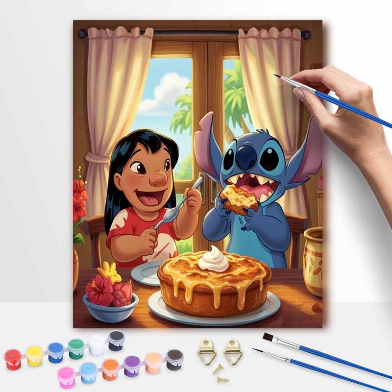 Disney Лило и Стич Едят Пирог Масляная Живопись Арт Набор для Рисования Домашний Декор Стены Ручная Работа Подарок DIY Холст Поделка Картина Для Гостиной Современный