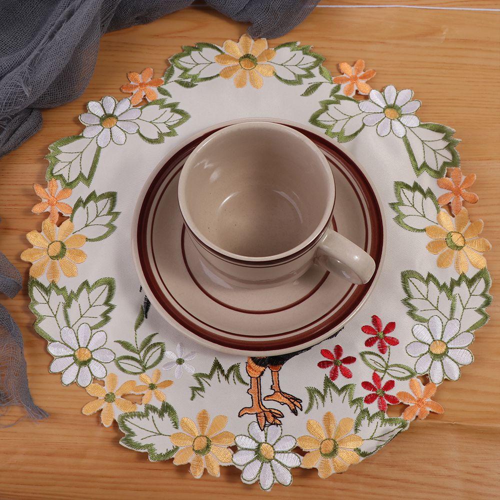Easter Party decor Satin Fabric Home Decoration Embroidery Craft Placemat Doily Coaster Cup Pad