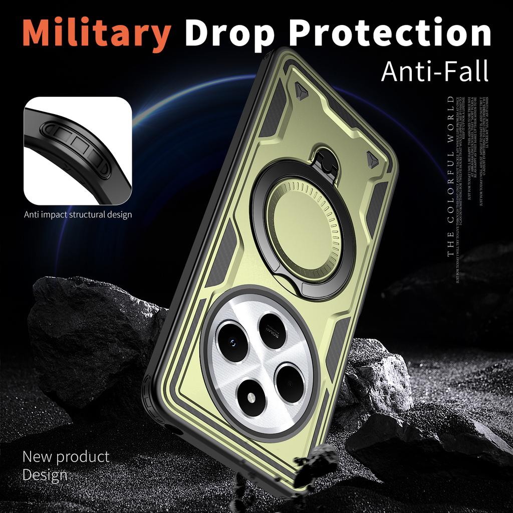 Магнитная подставка-кольцо Складной кронштейн Чехол для телефона Для Xiaomi Redmi 14C 13C 12C 12 13 Turbo 4 Pro Двухслойный бампер Противоударный чехол