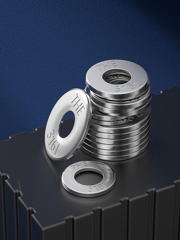 316L Stainless Steel Flat Washer, Enlarged & Thickened, Sizes M1.6 to M42, Series GB97