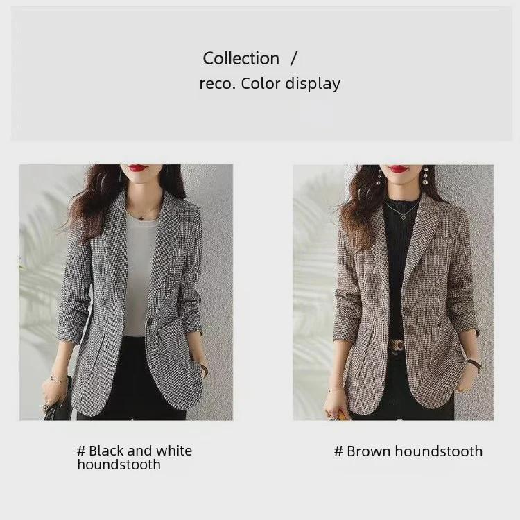 Women's Houndstooth Suit Jacket - 2024 Spring/Fall Casual Plaid Blazer for Middle-Aged Women