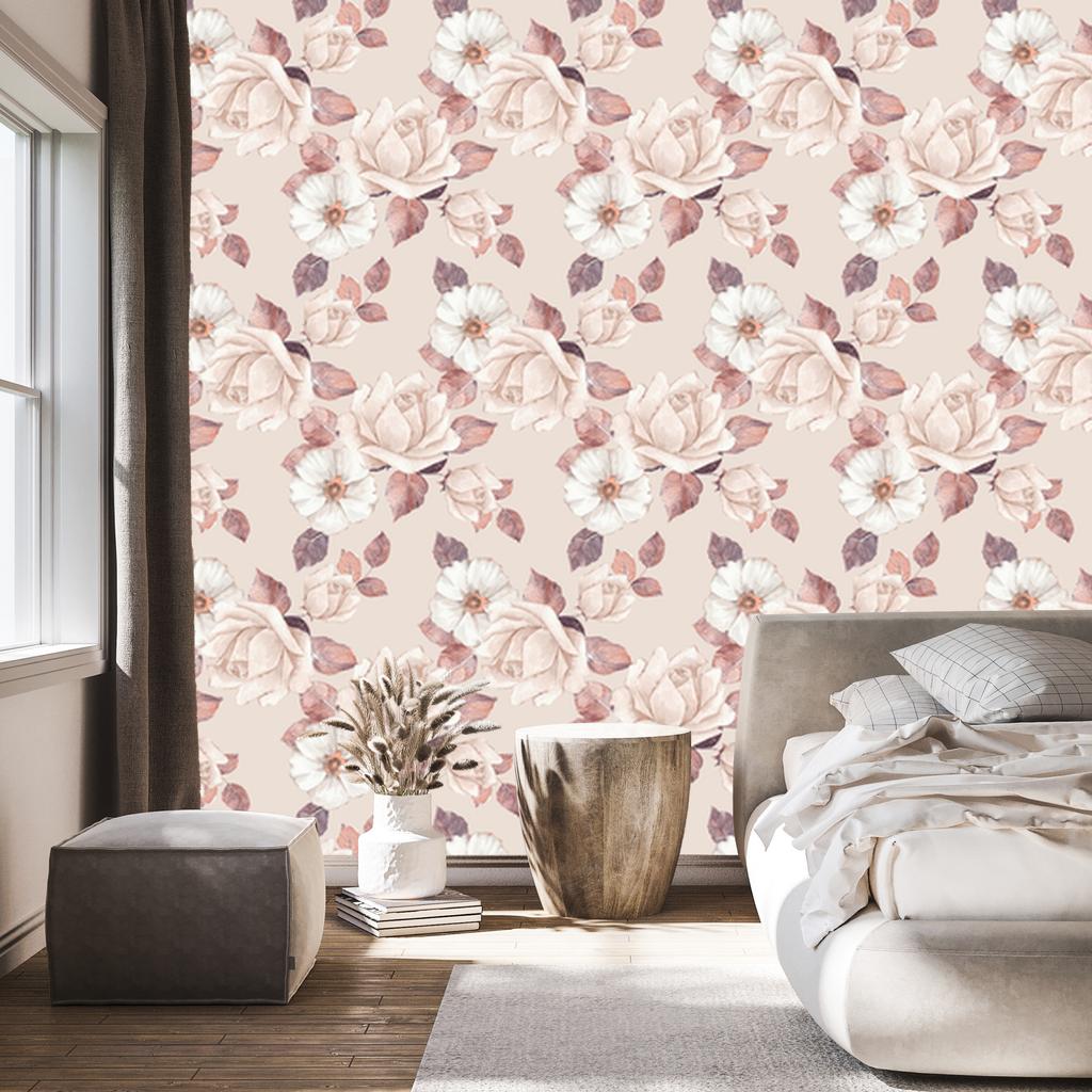 Delicate pastel flowers wallpaper for living room and bedroom 50x1000