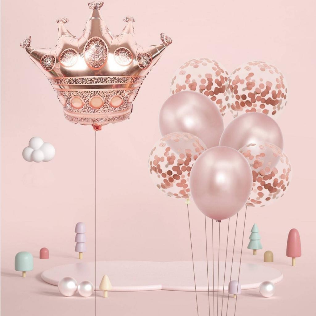 Pink Crown Balloon Sequin Ballons Set Foil Balloons Girls Birthday Party Baby Shower Bridal Party Decoration