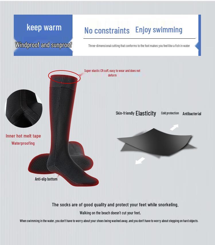 Водонепроницаемые носки для снорклинга YALISI 3 мм: Теплые, Нескользящие, Морозостойкие Носки для Пляжа и Дайвинга для Мужчин и Женщин