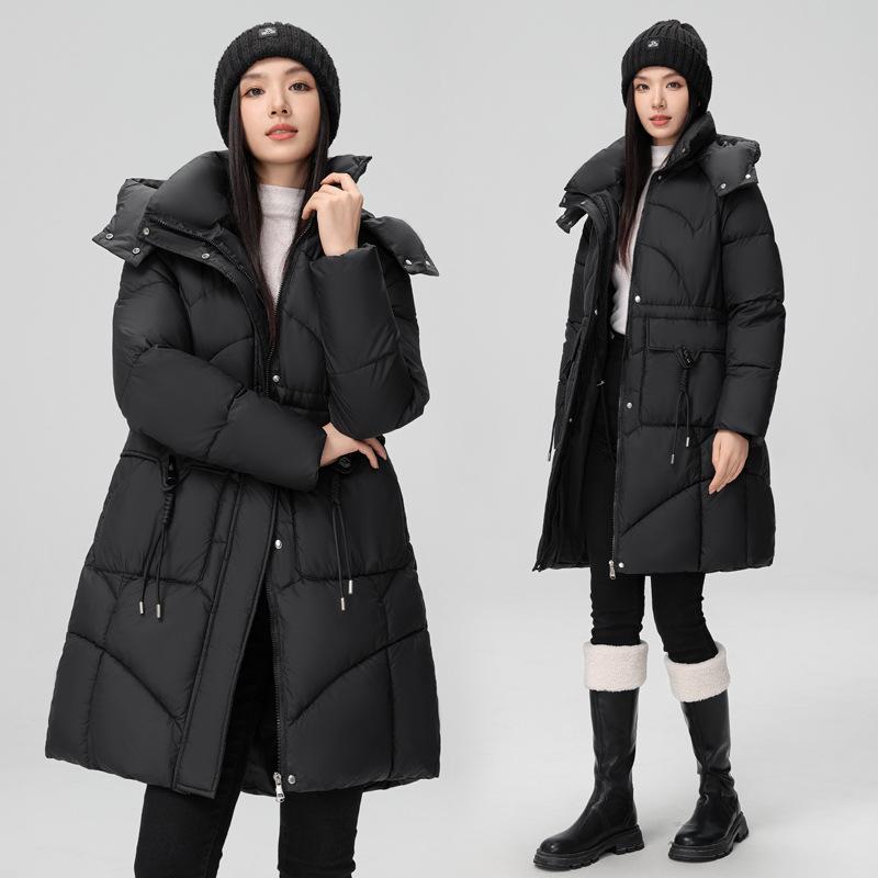 European station long cotton-padded women's winter coat waist thickened hooded down cotton-padded jacket over the knee