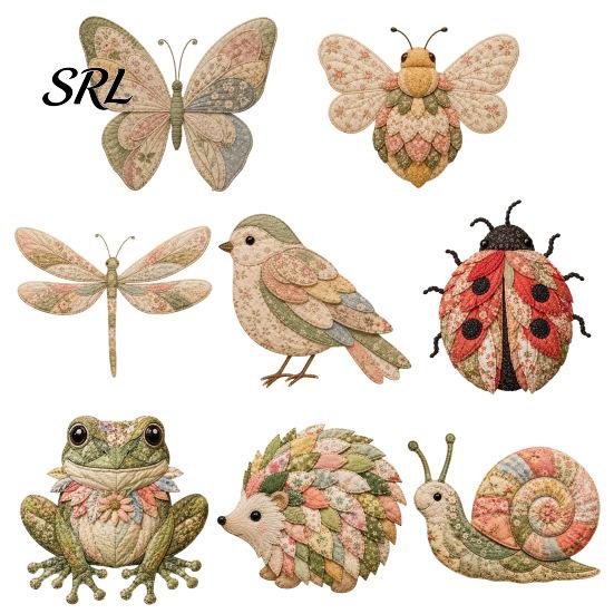 Family Activity Bundles Garden Animal Patchwork DIY Kit, Floral Fabric Sewing Cute Craft Supplies Butterfly Bird Crafting Kit for Adults, Home