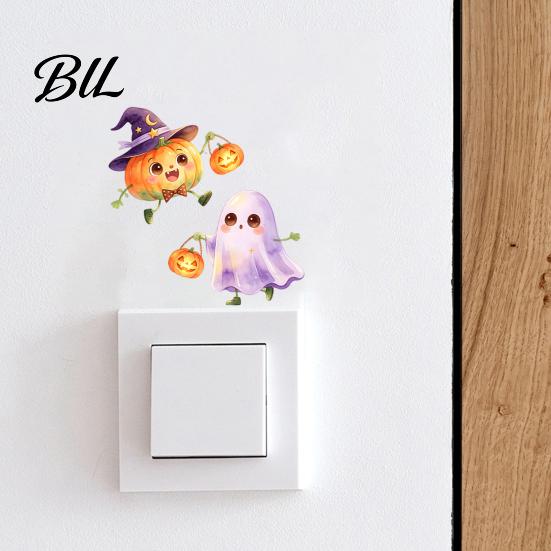 Seasonal Wall Decals Halloween Pumpkin Ghost Switch Sticker, Cartoon Light Self-Adhesive Stickers Decoration Decal for Living Room Bedroom