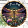 Rustic Wooden Welcome Sign with Dragonfly Pattern - Decorative Hanging Plaque for Front Door, Wall Decoration