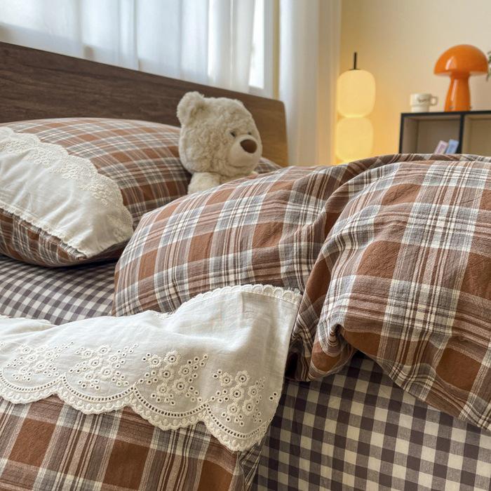 Французский стираный хлопковый комплект постельного белья Класса А, 2026 Студенческий Простой Muji Дом, 4 предмета