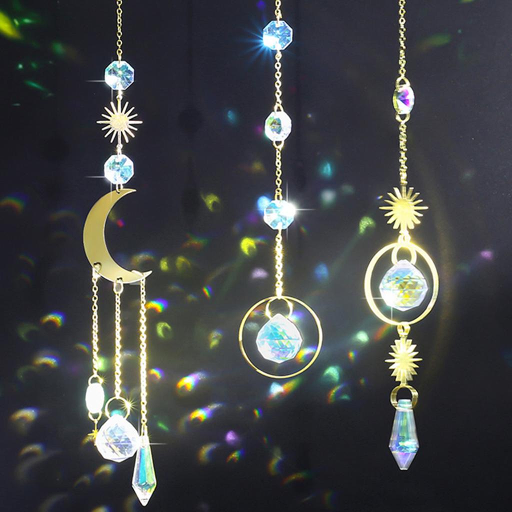 Decoration Crystal Prism Ball Hanging Rainbow Maker Window Moon Star Decor Light Pendant