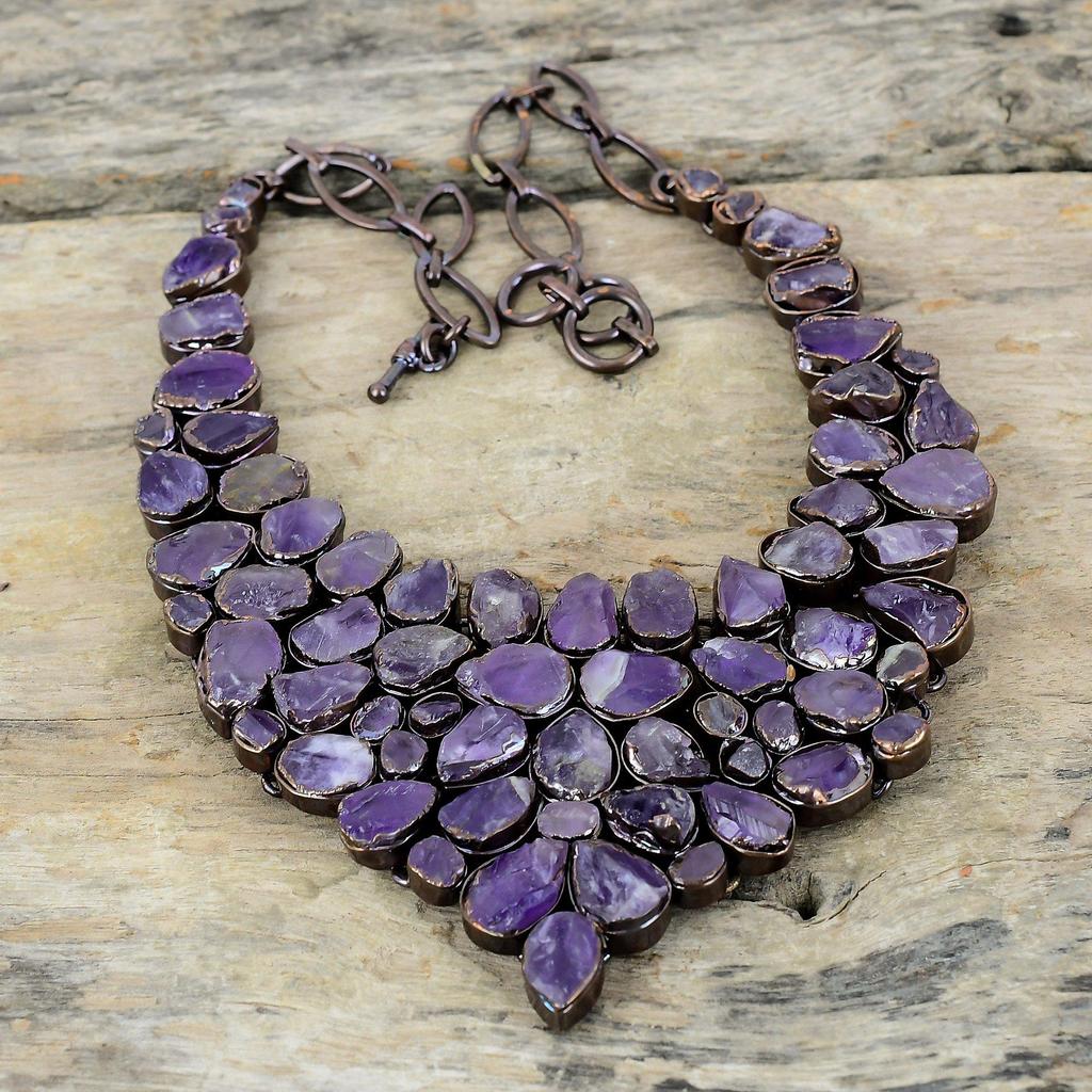 Ожерелье с африканским аметистом, гальваническое медное ожерелье, регулируемая цепочка, ожерелье ручной работы, медные украшения, ожерелье с драгоценными камнями для подарка