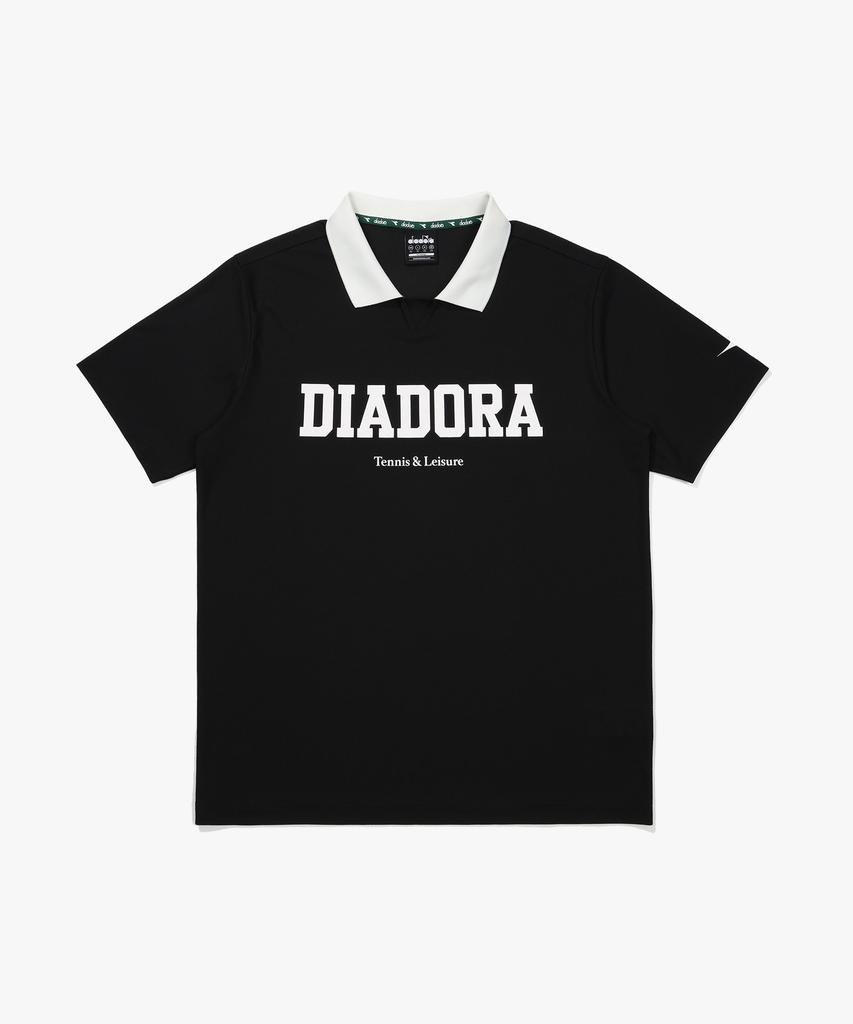 Diadora Черная футболка с коротким рукавом и воротником с графическим принтом для тенниса