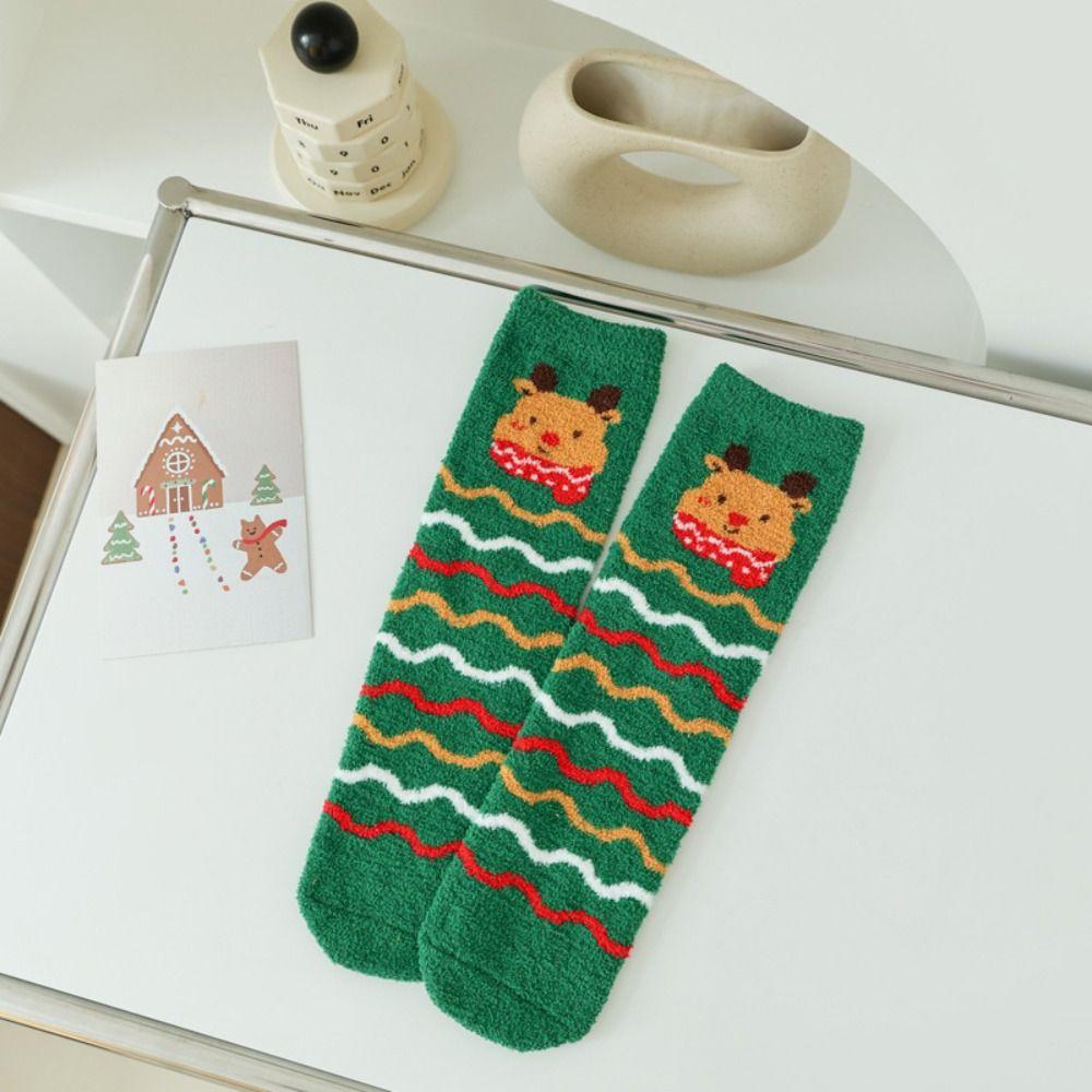 Elk Christmas Socks Christmas Tree Christmas Calf Socks Comfortable Coral Fleece Socks  Student