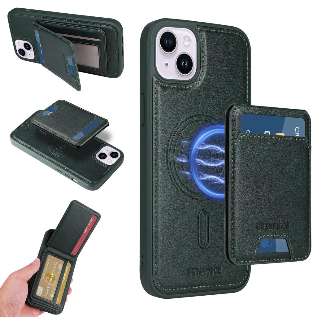 For iPhone 14 Plus Magnetic Case BETOPNICE RFID Blocking Leather Phone Back Cover with Detachable Card Bag