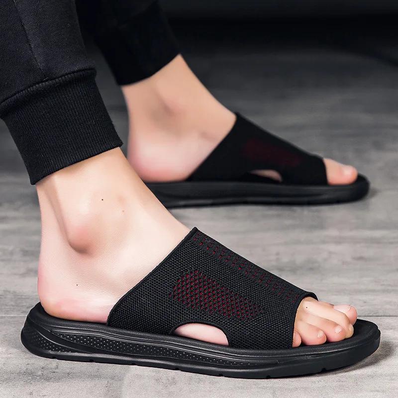 Летняя мужская кожаная обувь, модные нескользящие тапочки, пляжная обувь, брендовая обувь, шлепанцы, мужские сандалии, мужские домашние тапочки для ванной