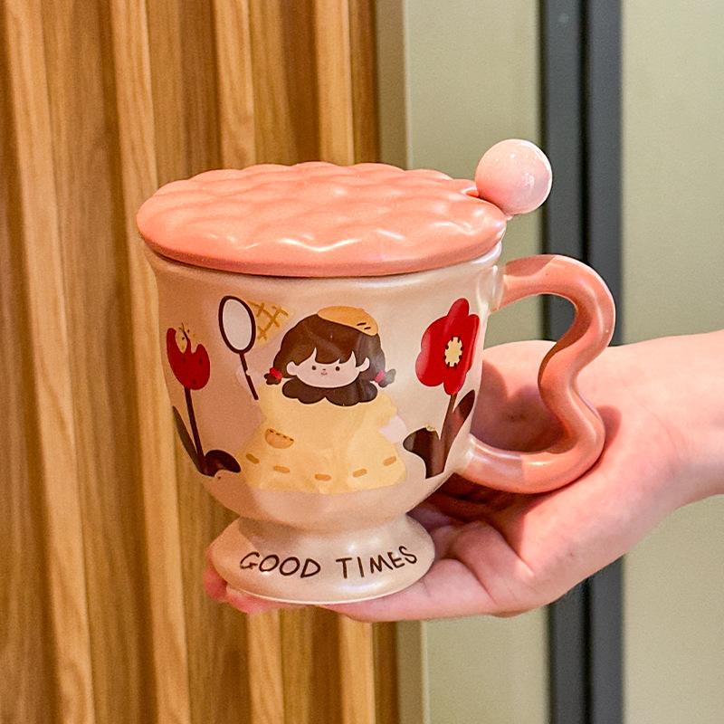 Ретро керамическая кружка для пары, кофейная чашка с крышкой, премиальное ощущение, бытовая чашка для молока и завтрака, женский подарок на день рождения