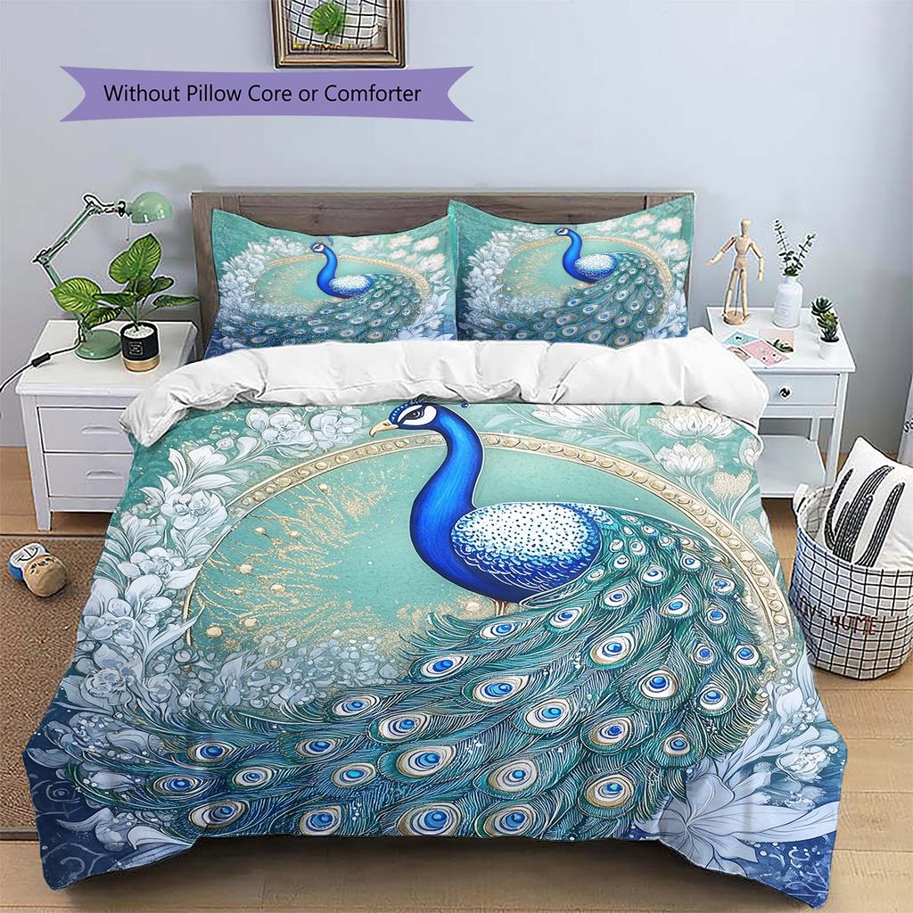 Peacock Pattern Bedding Quilt Set Quilt Cover Pillowcase Home Decoration Gift (1 * duvet cover + 2 * pillowcase, without core)