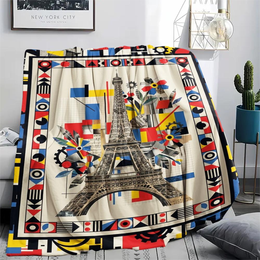 Paris Eiffel Tower Print Flannel Blanket, High quality Comfortable for All Seasons, Home Decor, Warmth and Comfort, Perfect for Christmas Gifts93