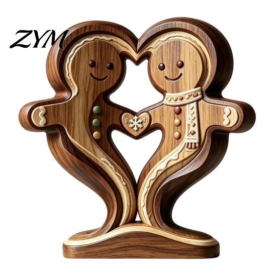 Decorative Wooden Animal Ornaments Ornament with Stable Base, Double Layer Carved Figurine, Rustic Wood Crafts for Office Heart Shape Sculpture