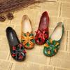 Ethnic Style Women Shoes Handmade Sweet Flower PU Leather Flats Shoes Soft Comfortable Ladies Casual Shoes Round Toe Loafers New