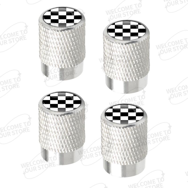 Aluminum For Fashion Black White Checkered Chessboard Logo 4pcs Car Motorcycle Decor Wheel Tire Valve Caps Stem Cover Accessorie