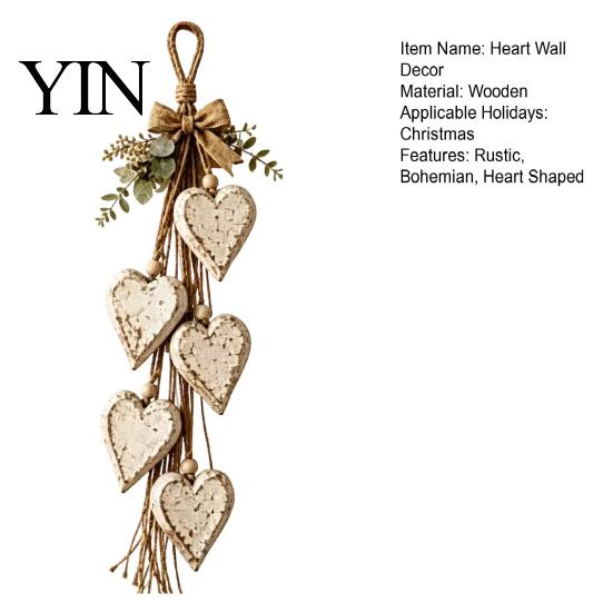 Wooden Bead Tassel Decor Farmhouse Hanging Heart Wall with 5 Layer Hearts, Vintage Boho Wood Natural Accent Trinket Shelf Art for Living Room Bedroom,