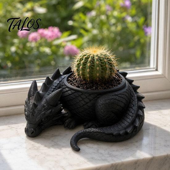 Talos 3D-печатный горшок-лежащий дракон для небольших зеленых растений, Декоративное украшение-горшок для суккулентов, Фигурка в темном стиле для дома, офиса, рабочего стола
