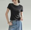 Chic French Style Slim Fit Short-Sleeve T-Shirt for Women - High Elastic, Cool Touch, Round Neck, Spring/Summer 2025