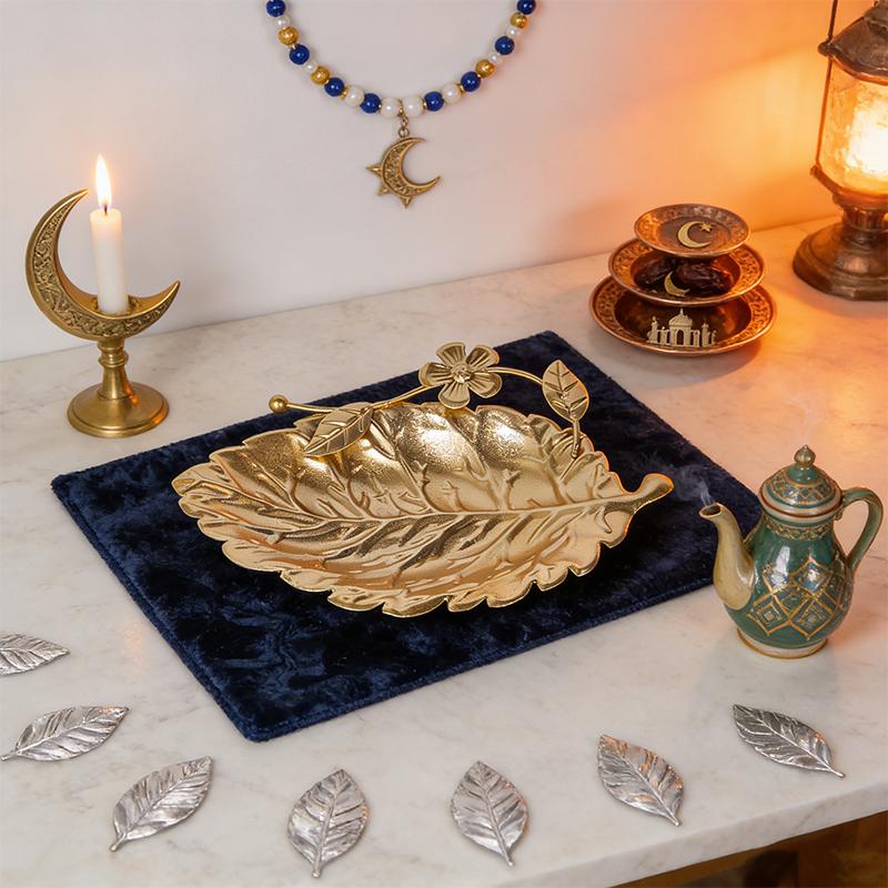 Ид аль-Фитр Золотой фруктовый поднос Креативный Рамадан Металлический фруктовый поднос Блюдо для подачи десертов Многоразовая металлическая декоративная тарелка