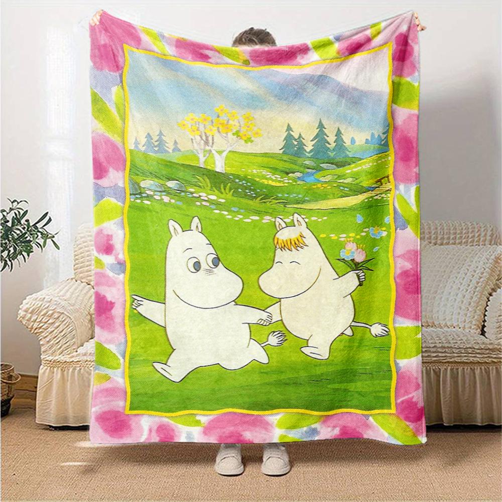 Moomin Theme Printed Blanket - Perfect for Couch, Bed, Travel & Outdoor Use | Machine Washable, Cozy & Durable.