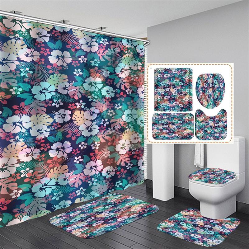 Занавеска для душа с цветком розы, водонепроницаемая полиэстеровая занавеска для ванной комнаты с крючками, занавеска для ванны, мягкие напольные коврики, нескользящий коврик для ванной, декор для ванной комнаты, 4 шт.