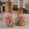Women's Floral Tassel Slide Sandals Open Toe Flat Heel Fabric Upper  Summer Beach Travel Shoes with Ankle Strap Elegant Round Toe Strappy Sandals