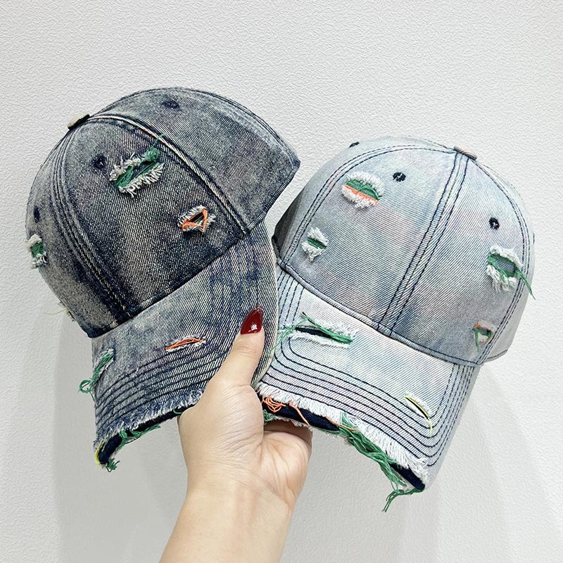 Retro Ripped Denim Hat Personalized Creative Baseball Cap Washed Distressed Trendy Peaked Hats for Women & Men