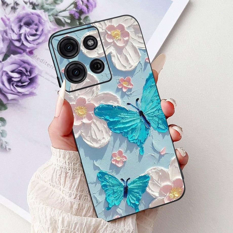 For Motorola G05 G15 Power G35 G55 G75 E15 Phone Case Back Cover Girly Fashion Flower Butterfly Paintong Soft TPU Bumper Fundas