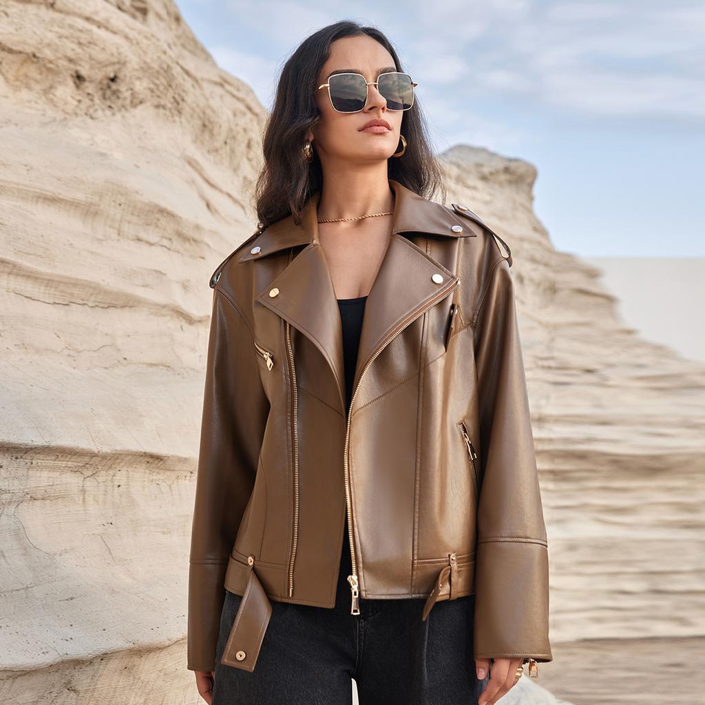 ziai Новая весна осень женская короткая куртка из искусственной кожи повседневное пальто из искусственной кожи свободные мотоциклетные куртки модная уличная одежда большое корейское пальто ZP-30110