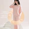 2 Pcs/Set Women Pajamas Suit with Chest Pads Long Sleeves Loose Solid