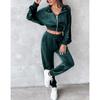 Women's Fall/winter Casual Zipper Button Velvet Suit