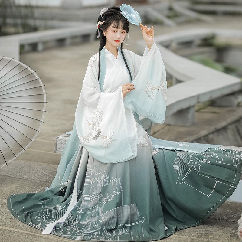 Китайский стиль династий Вэй и Цзинь, стиль феи Ханфу, элегантная рубашка с большими рукавами, костюм с высокой талией