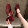 2024 Naked High Heels Mary Jane Single Shoes Women's French Thick Heels Rhinestone One Belt Matching Skirt Bridesmaid Wedding