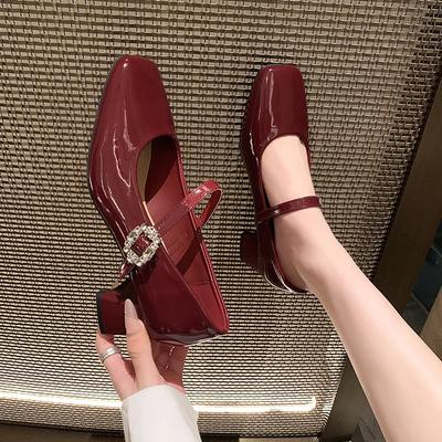 2024 Туфли-лодочки на высоком каблуке, Мэри Джейн, Одинарные туфли, Женские, Французский толстый каблук, Стразы, Один ремешок, Подходящие к юбке, Подружка невесты, Свадебные