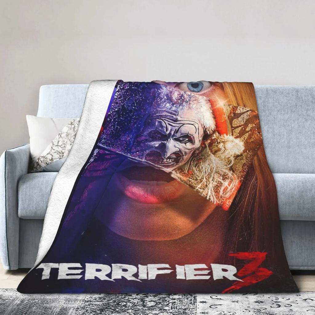 Terrifier Horror Film Warm Plush Throw Blanket for Kids and Adults Soft Flannel Bedspread for Sofa Bed Living Room Decor