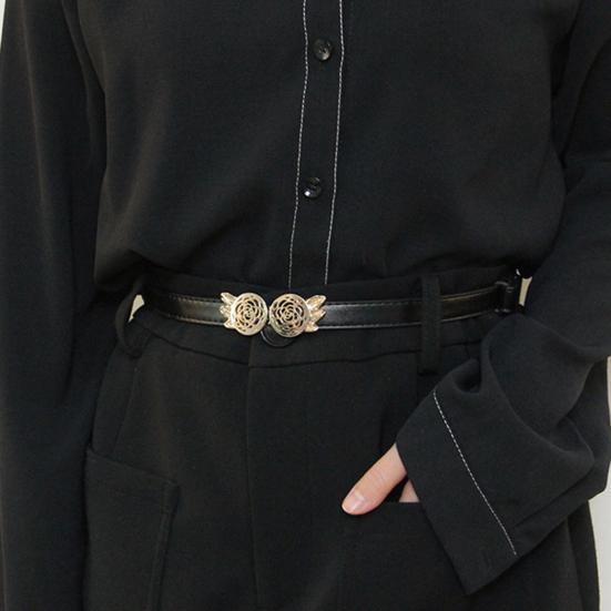 Женский ремень регулируемый из искусственной кожи с пряжкой с розовым узором пояс для платья рубашки свитера пальто аксессуар