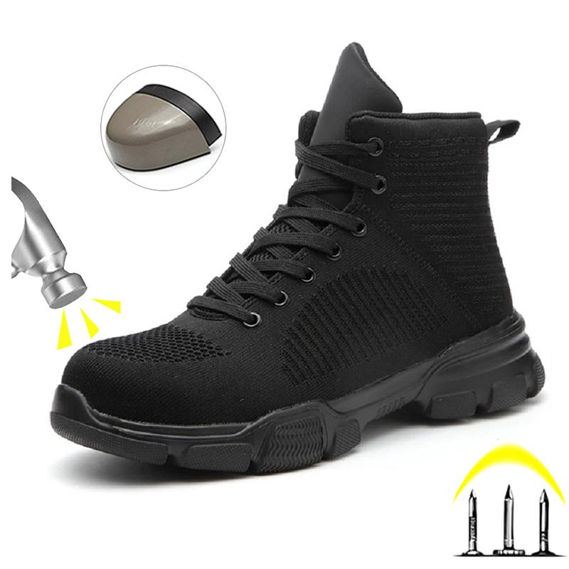 Men'S Work Shoes Indestructible Men Safety Shoes Outdoor Safety Boots Steel Toe Sneakers Anti-Puncture Work Shoes Work Boots Man