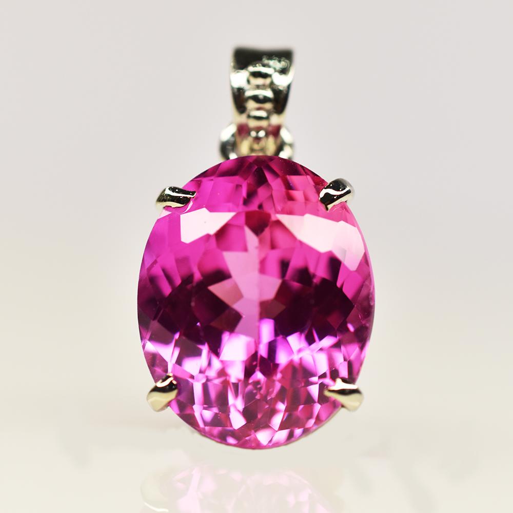 Natural Pink Sapphire 30 Ct Oval 925 Sterling Silver Pendant For Gift